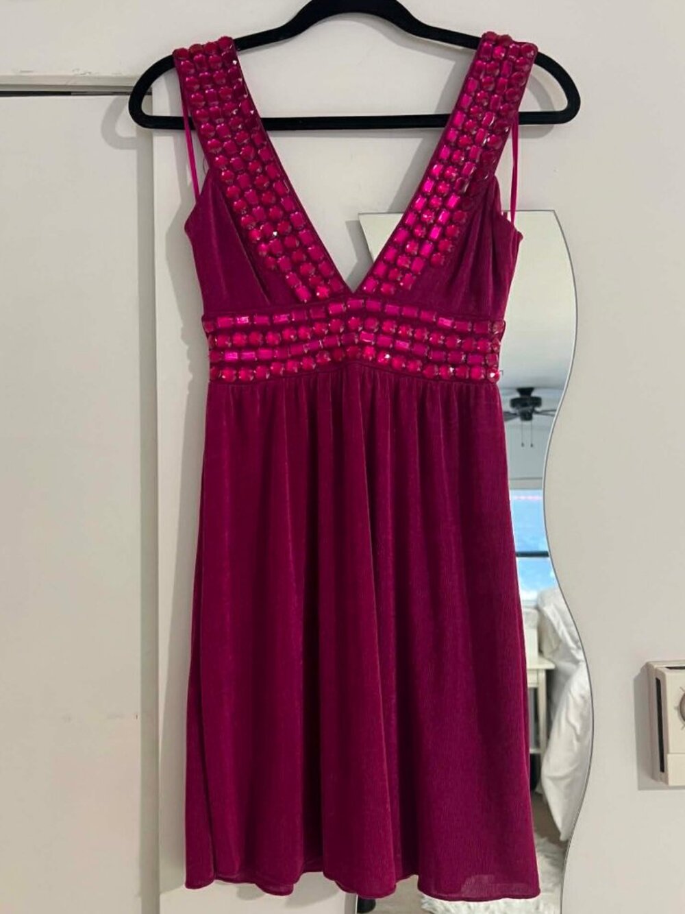 Vintage Y2K fuchsia party dress with sparkly embellishments, XS